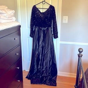 Sequin V-Neck Satin A-Line Split Ball Gown